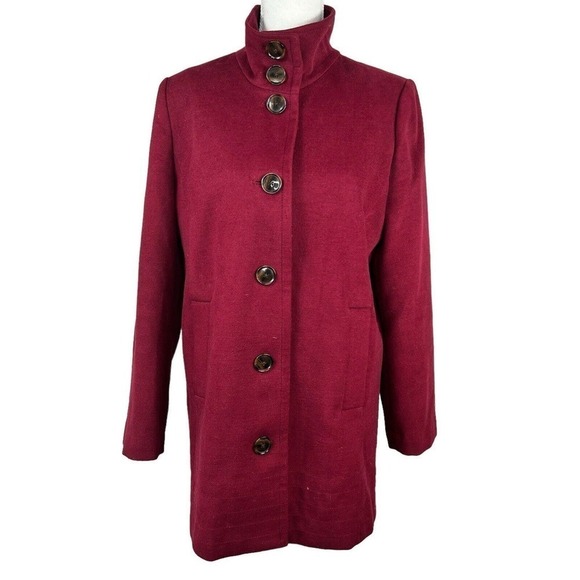 Lands' End Red Stand Collar Button Down Coat Jacket Size 8P Car Coat - Picture 1 of 12